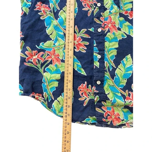 Lands End Hawaiian Shirt Mens Size Medium Linen Floral Colorful Resort - Picture 3 of 7